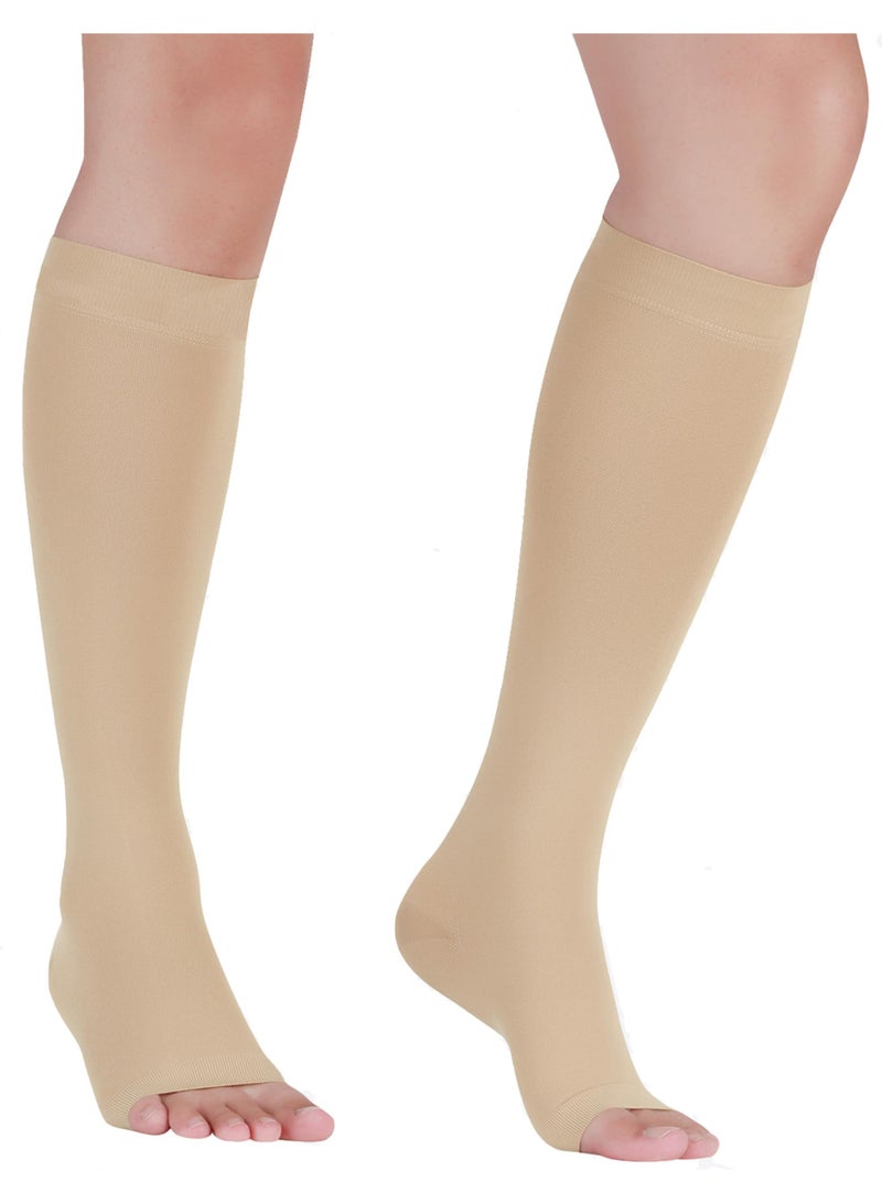 fantasize Grade 15-20 mmHg Knee High Open Toe Stockings for Women and Men - Open Toe Circulation Support, Anti-Slip Silicone Band (S) - Image 5